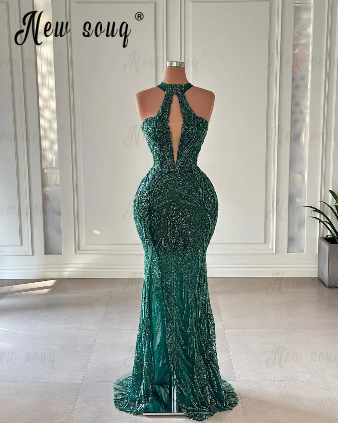 Backless Mermaid Dark Green Beading Party Dress 2024 Custom Made Elegant Prom Gowns for Women Wedding Vestidos De Noche Arabic