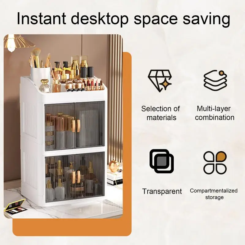 Caixa organizadora de maquiagem, 3 camadas, display de suprimentos cosméticos, grande capacidade para mesa, cômoda, balcão de banheiro