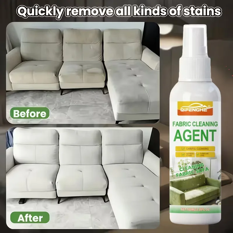 100ml Fabric & Upholstery Dry Cleaner Spray by QIFENGHE - No Watermark Residue