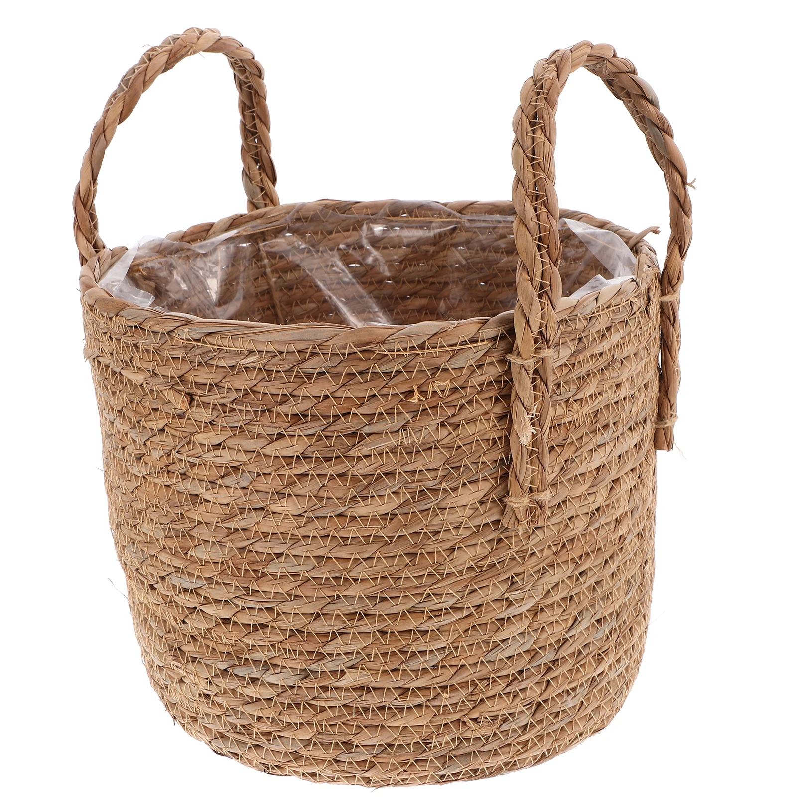 

Straw Flowerpot 25CM Diameter Woven Planter Indoor Greenery Storage Basket Seaweed Material Leakproof Plant Holder Retro Vase