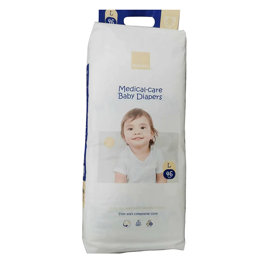 تستخدم حفاضات الأطفال الرقيقة جدًا من Bebeboo هيكلًا جزيئيًا بقفل الماء الشفاف الكريستالي للحصول على الشفط والجفاف الفوري