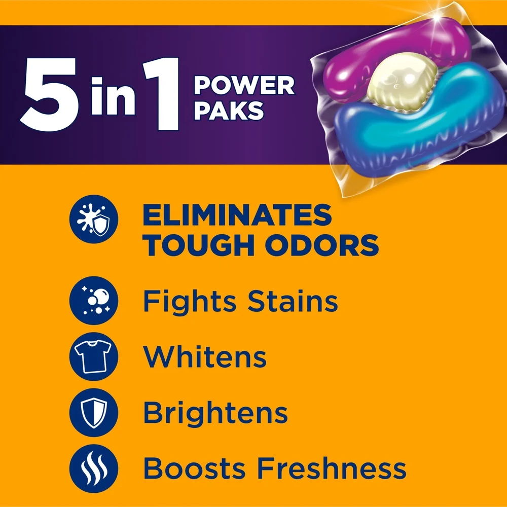 5-in-1 Odor Eliminating Laundry Detergent Power Paks 72 Ct HE Stain Remover Fresh Burst Odor Blasters Deep Clean Packs