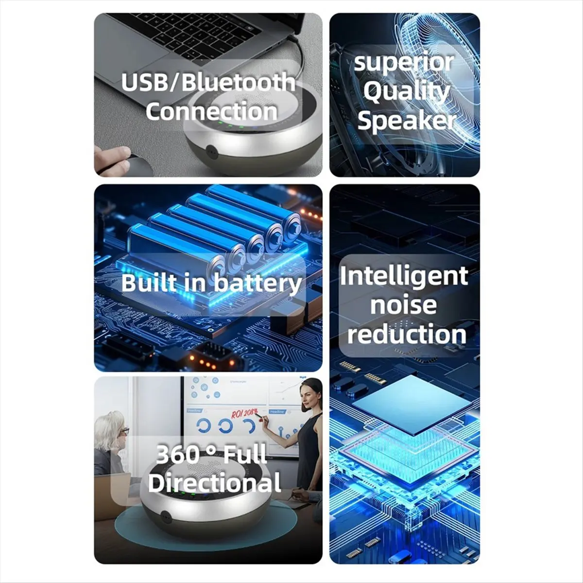 DTC5 USB Bluetooth Conference 360° Voice Capture Microphone for Video Conferences Online Courses Live Broadcasts Black
