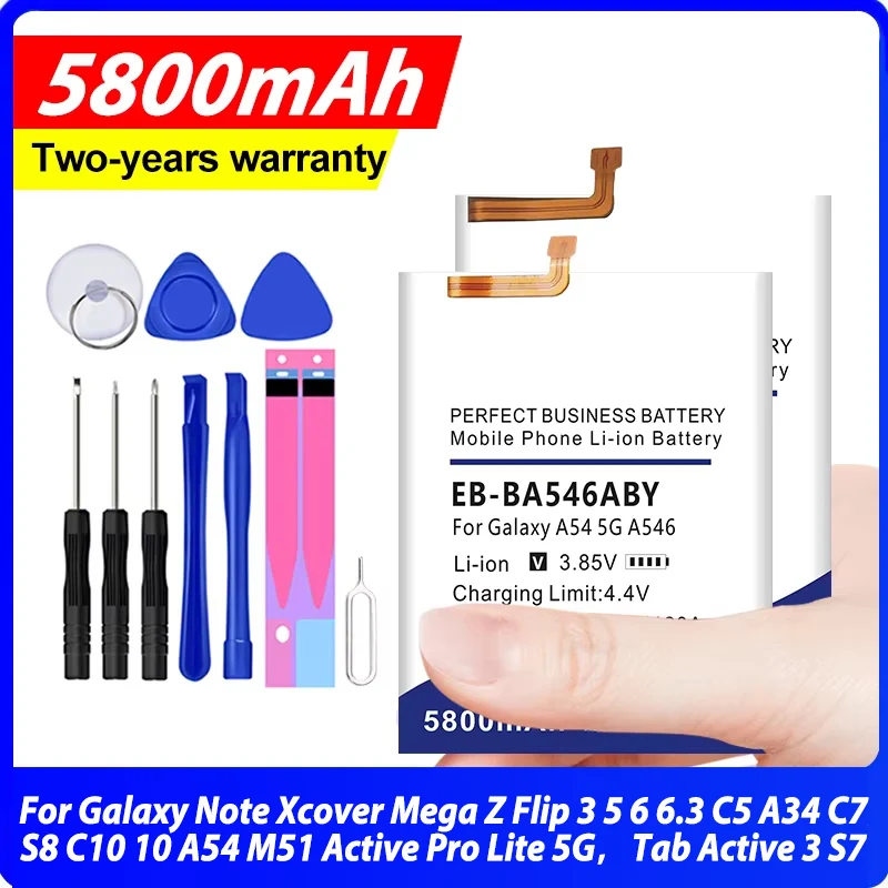 Battery For Samsung Galaxy Note Xcover Mega Z Flip 3 5 6 6.3 C5 A34 C7 S8 C10 10 A54 M51 Active Pro Lite 5G，Tab Active 3 S7