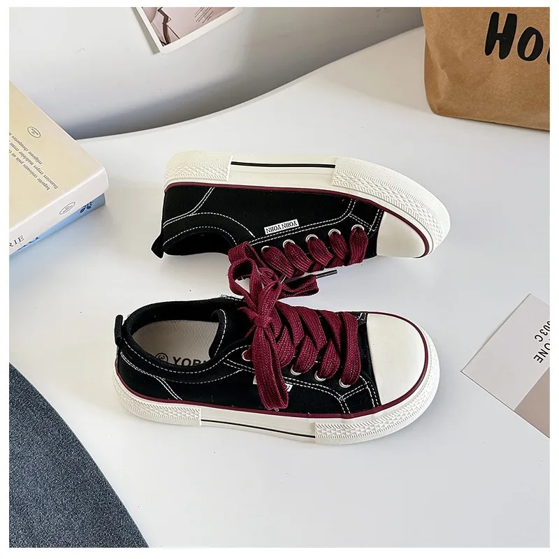 Women's Casual Canvas Shoes Flat Solid Colour Student Sneakers_voghion.com