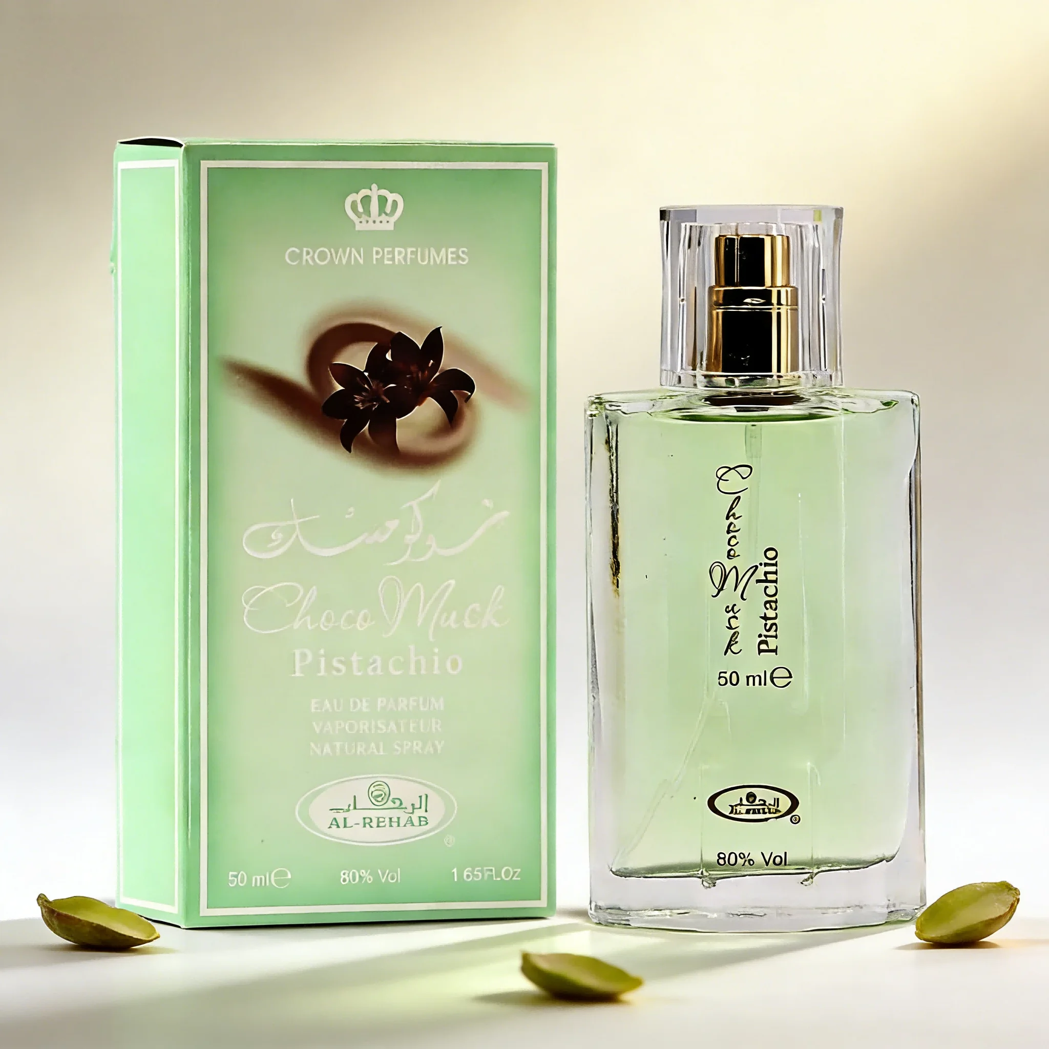 Al Rehab Choco Musk Pistachio Perfume 1.65oz, Unisex Fragrance for Men & Women, Nutty Pistachio, Chocolate & Musk Aroma