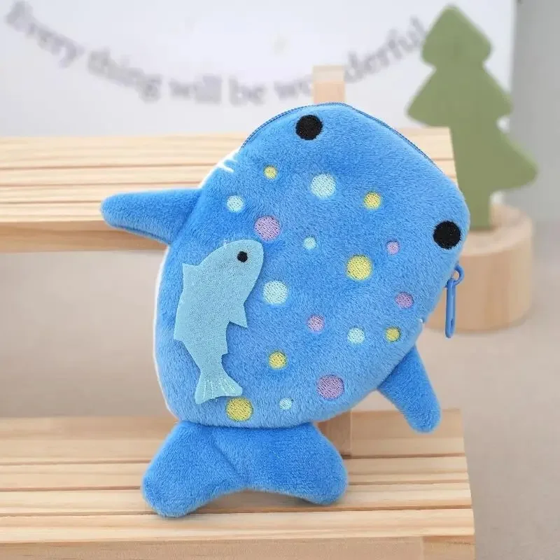 Modische Plüsch-Münztasche in Form eines blauen Haifisches oder Mini-Wals für Damen, Schlüssel- und Kopfhörer-Etui, niedlicher Umschlag mit Reißverschluss, roter Umschlag – Detail 9