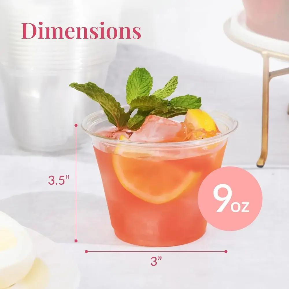 نظارات بلاستيكية للاستعمال مرة واحدة سعة 9 أونصة - مثالية للكوكتيلات والعصير والنبيذ - أكواب الحفلات للبالغين، مناسبة للاستخدام الداخلي/الخارجي