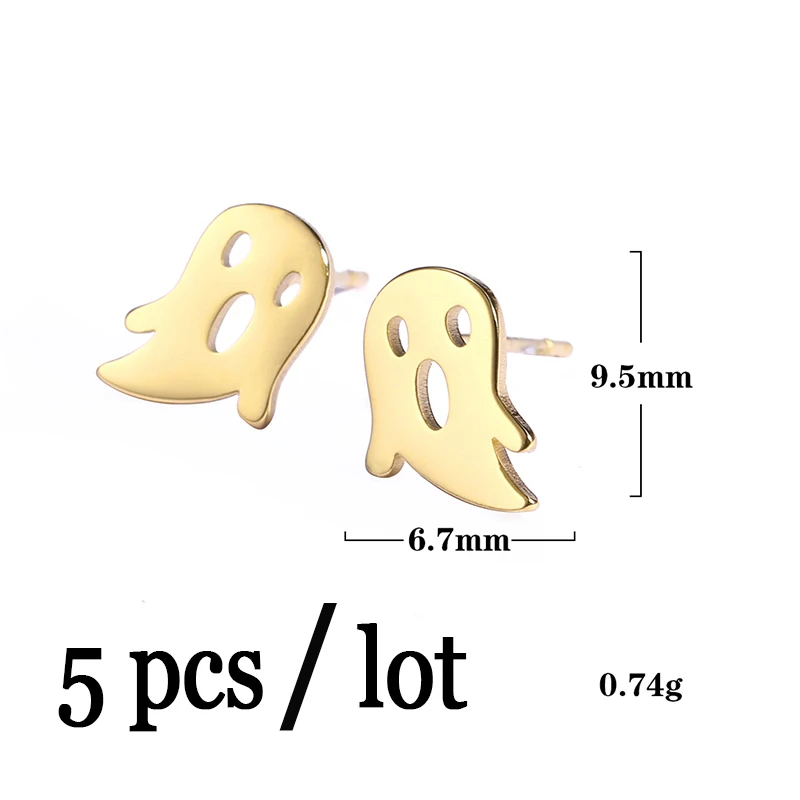 5ピース/ロットゴーストスカルパンプキンデーモンゴシックスタッドピアス女性男性用ハロウィンジュエリーステンレススチールパンクアクセサリーかわいいギフト