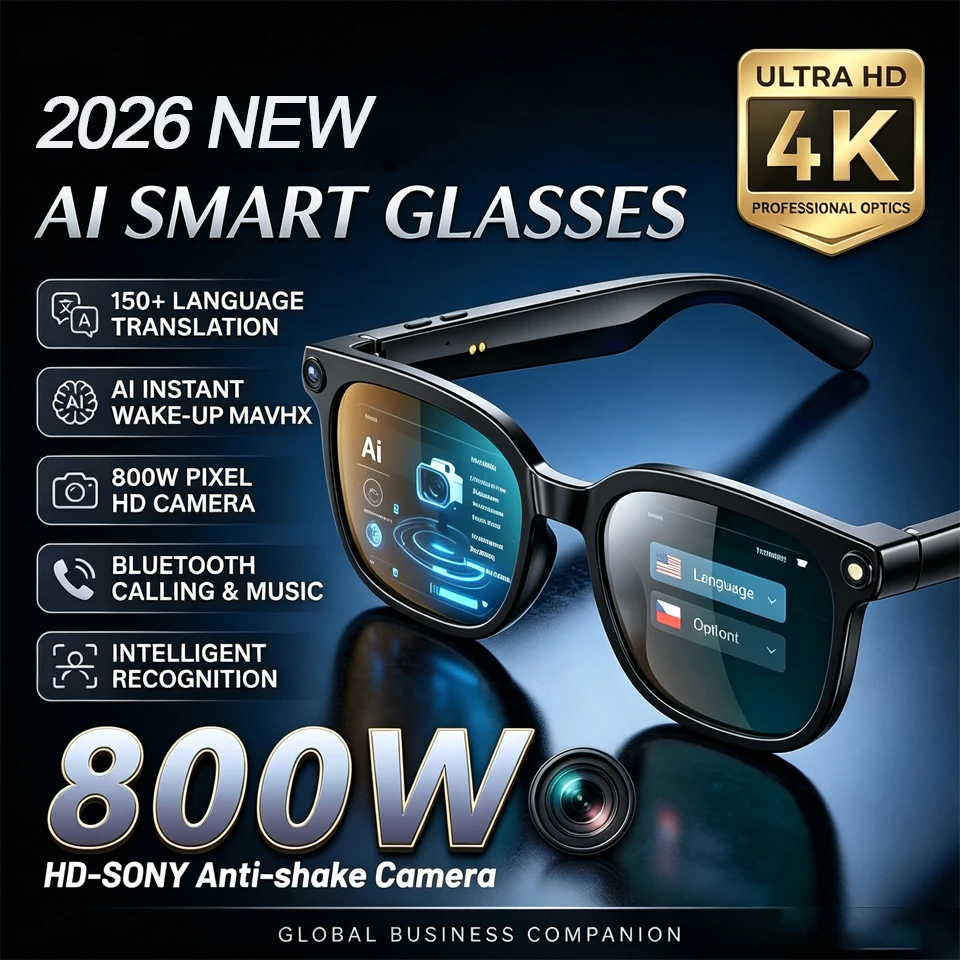 New 4K 8MP Smart Glasses Men HD Camera 150+Language Translation ChatGPT WIFI Video Recording Bluetooth CallAudio Glasses Women