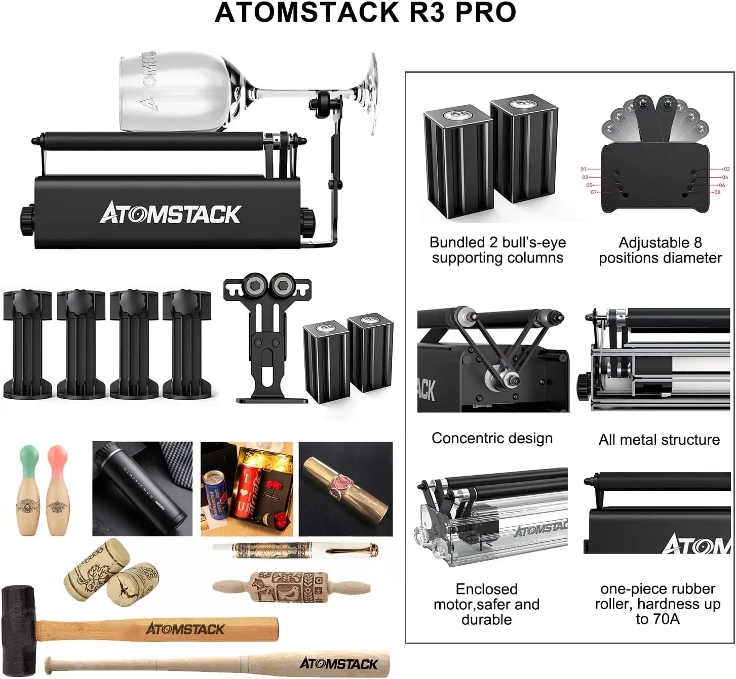 Atomstack X7 S10 A10 PRO 50w Diode Small Mini Tabletop Laser Printer Wood Acrylic Engraving Cutting Machine R3 Pro Rotary Roller