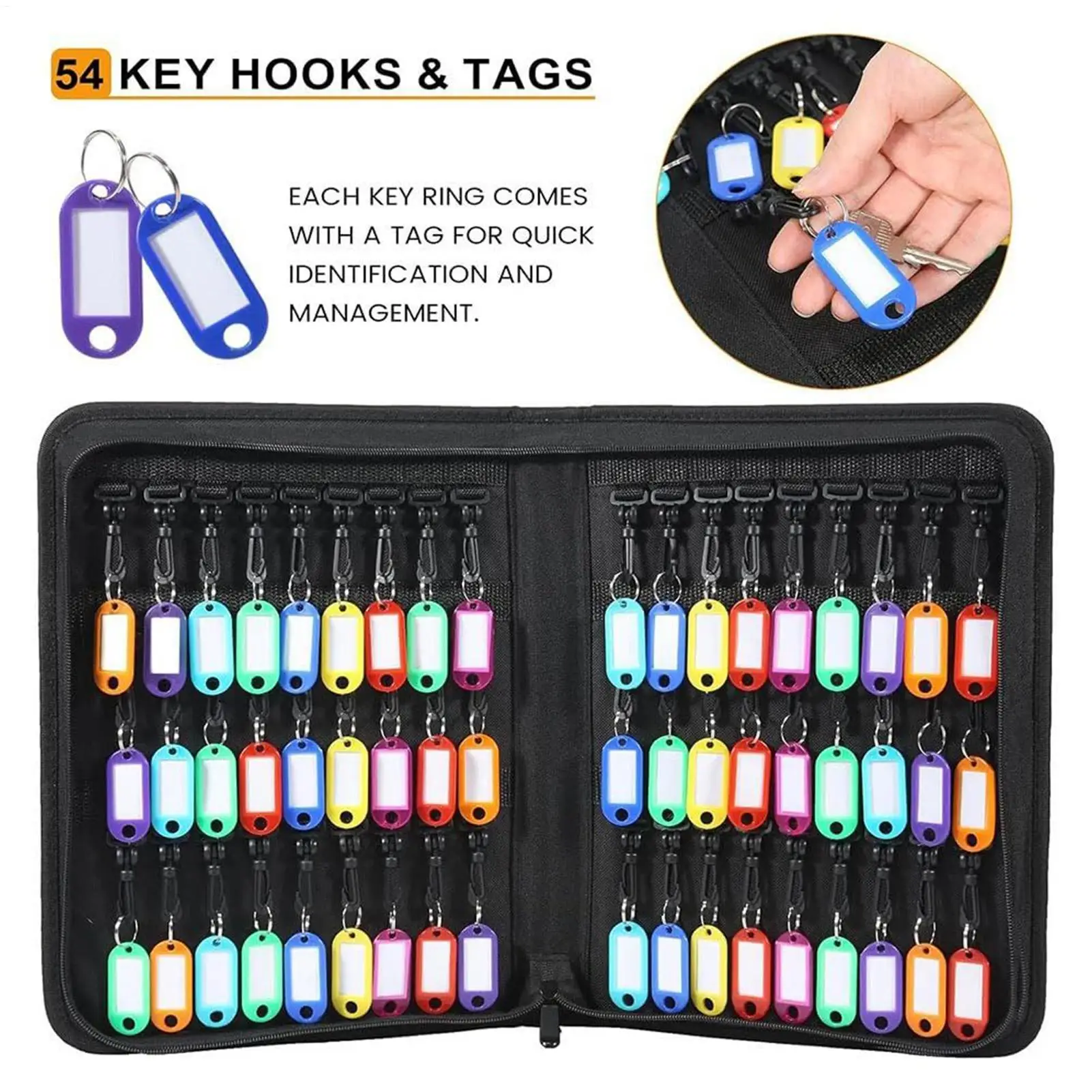 Zippered Key Organizer Fireproof Key Storage Case 54 Position Key Binder With Handle For Banker Hotel Executive Landlord