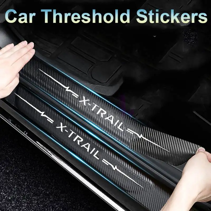 Carbon Fiber Door Threshold Strip Tape for Nissan X-Trail Logo Car Door Sill Sticker Scuff Scratch Anti Kick Decal Accessories