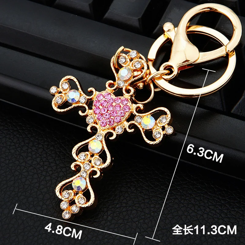 Cross Crystal Keychain Keyring Jesus Christian Catholic Rhinestone Key Chains Car Bag Key Holder For Men Women Jewelry