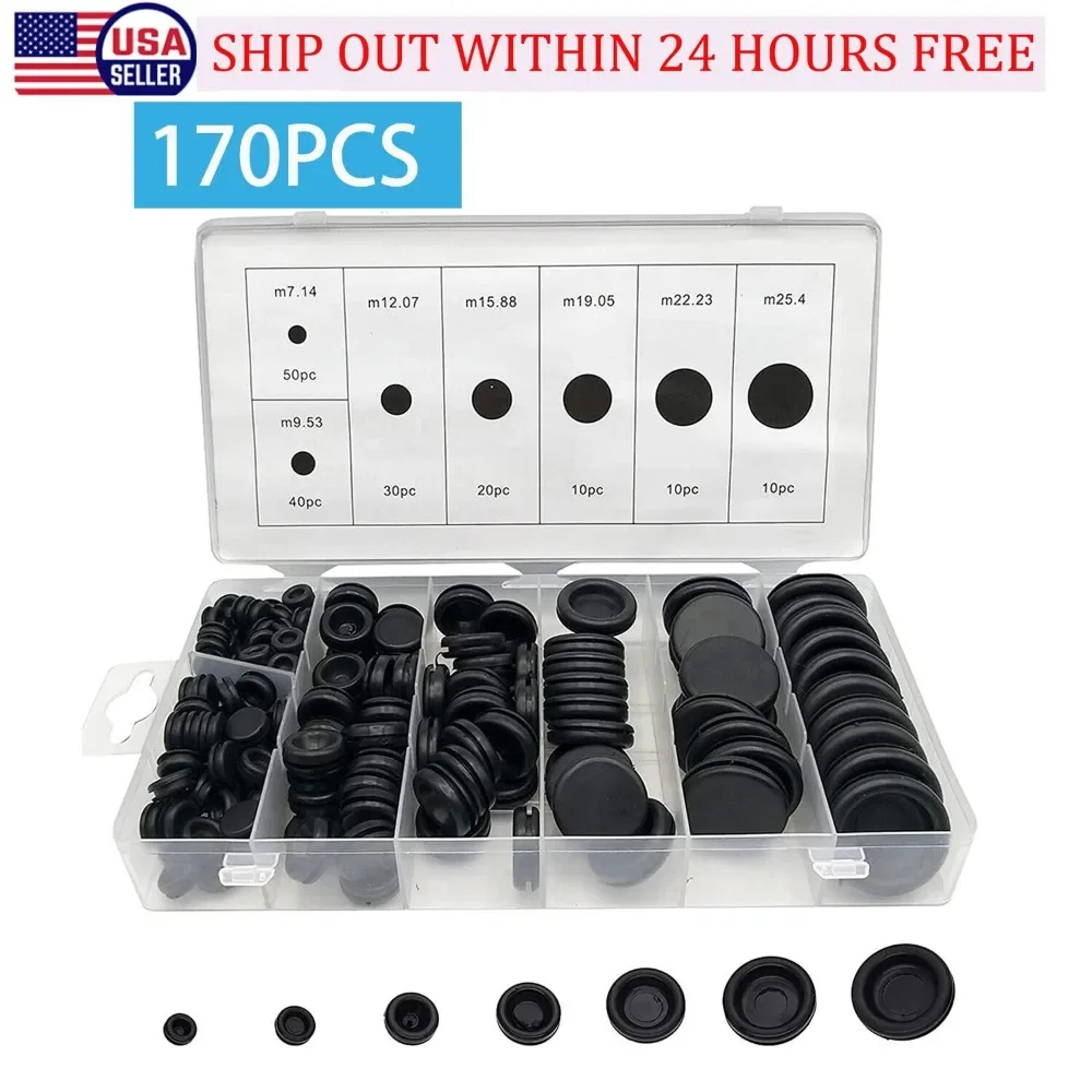 

170PCS Rubber Grommet Electrical Wiring Gasket Assortment Firewall Hole Plug Kit