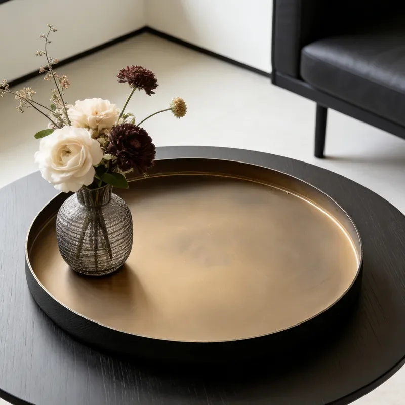 Vintage Bronze Round Metal Tray for Living Room Coffee Table Decorative Storage Organizer Modern Medieval Style Home Accent
