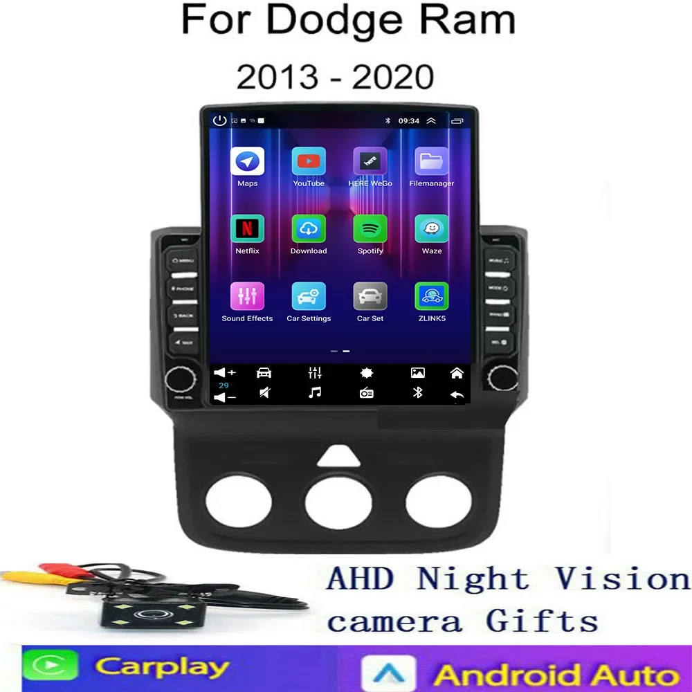 راديو السيارة راديو السيارة ل دودج رام 1500 2500 2013-2050 أندرويد 14 الملاحة التلقائية لتحديد المواقع مشغل وسائط متعددة ستيريو Carplay 5G كاميرا