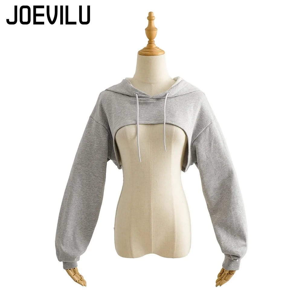 Women's Cropped Hoodie Pullover Oversized Y2K Streetwear Casual Drawstring Ins Asymmetrical Short Top Y2k Long Sleeve Sweatshirt