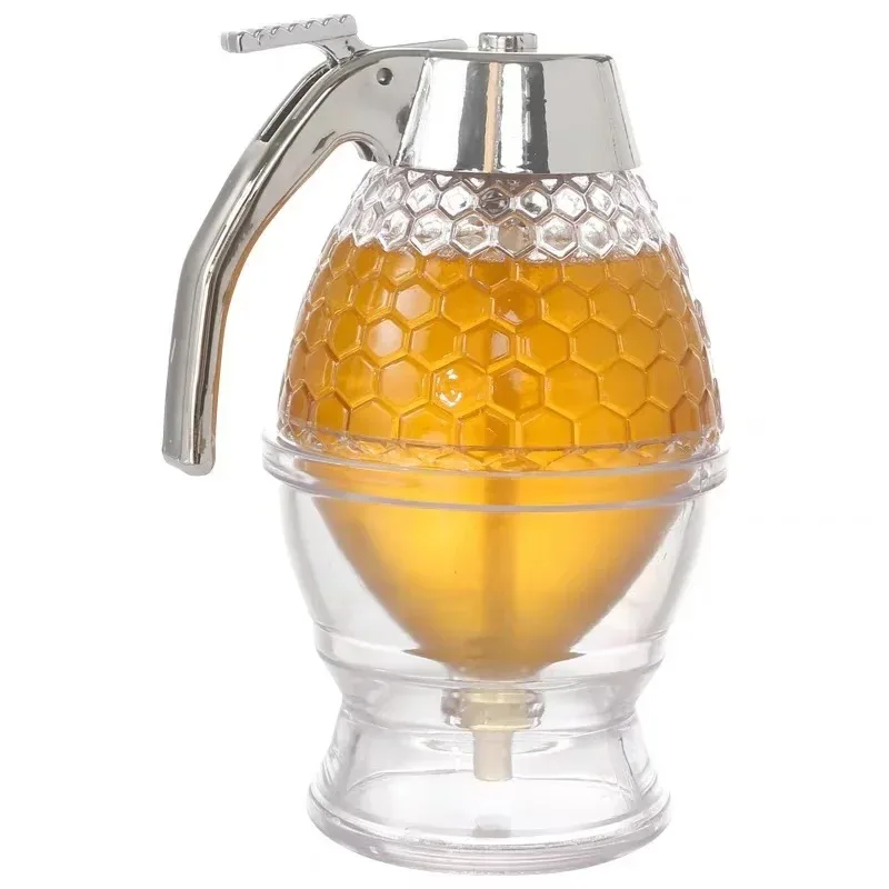 Honey Dispenser Non-Glass Syrup Dispenser Honey Container Honeycomb Shaped Honey Distribution Tank Honey Jar with Stand