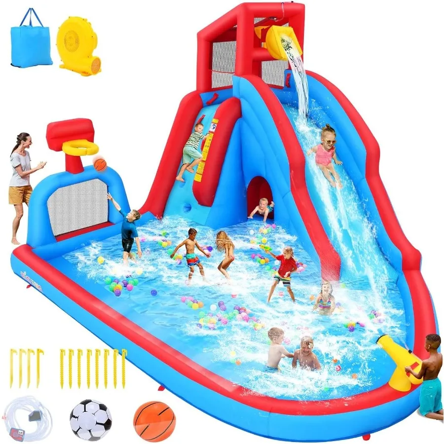 Dmuchany zamek wodny z zjeżdżalnią, dmuchane zjeżdżalnie wodne dla dzieci na podwórko, zjeżdżalnia wodna w stylu jaskini z basenem/ścianą do wspinaczki