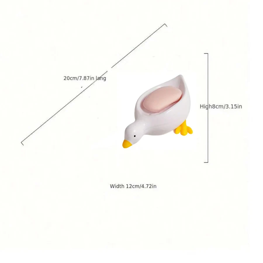 1Pc White Duck-Shaped Soap Holder, Made of Plastic, Suitable for Kitchen and Bathroom Countertops, Non-Slip Draining Soap Box Container, Bathroom Accessory