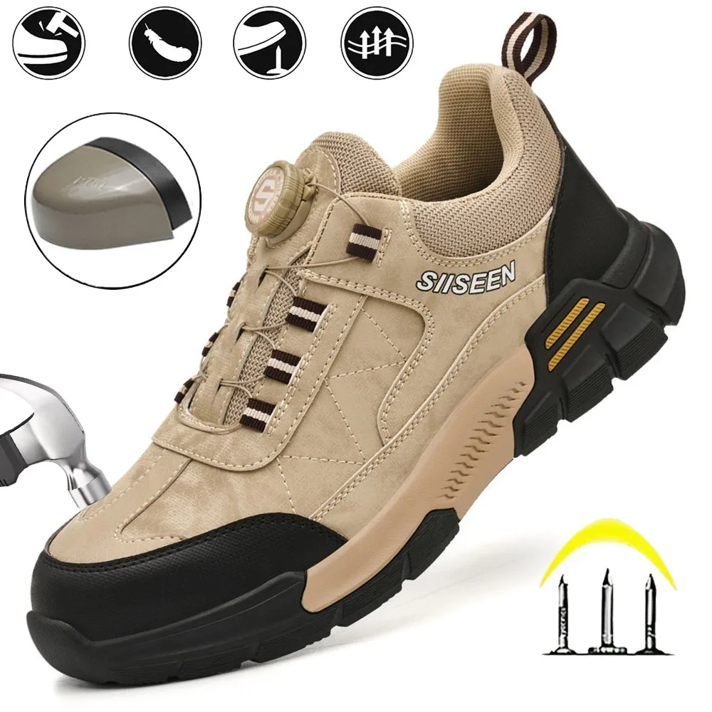 

Men's Steel Toe Safety Shoes Anti- Crush And Piercing Fashion Button Style Anti-Slip Work Boots Men's Safety Footwear