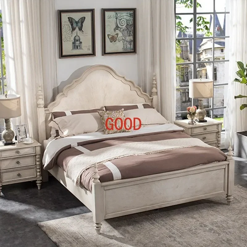 American Country Retro Solid Wood Bed 1.8 M Master Bedroom Double Bed French Style