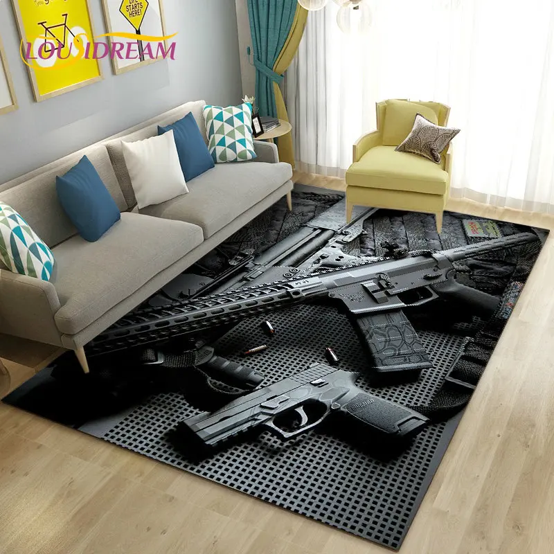 3D Assault Rifle Pistol Revolver Gun Area Rug,Carpet Rug for Living Room Bedroom Sofa Doormat Decor,Kid Play Non-slip Floor Mat