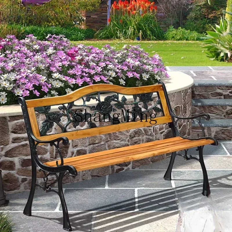 CL wood backrest long seat outdoor leisure bench table and chair combination