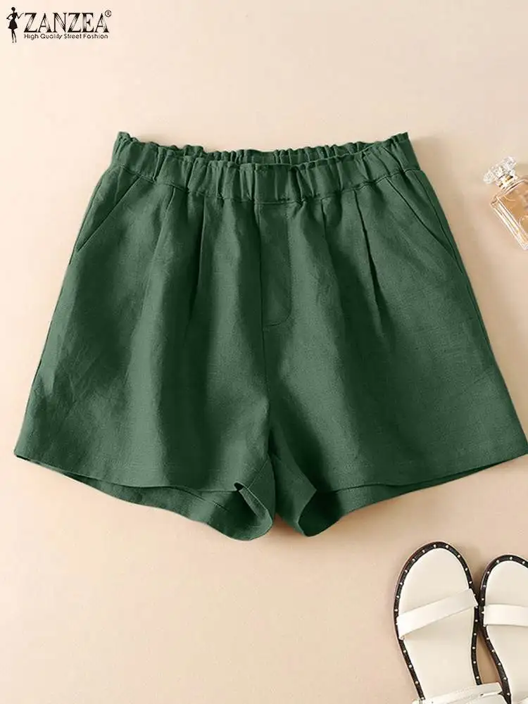 ZANZEA 2024 Summer Everyday Cotton Shorts Elastic Waist Holiday Women Loose Shorts Solid Color Leisure Casual Elegant Short Pant