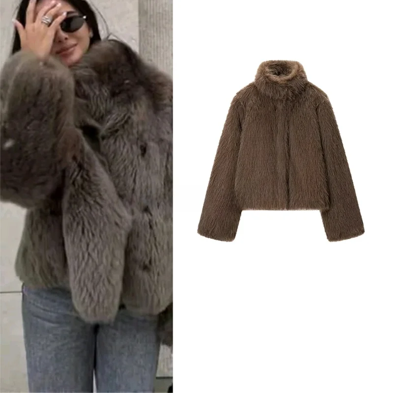 

Зимнее пальто Thiened Long Sve ort, женское простое пальто с воротником-стойкой, свободная меховая верхняя одежда, теплая подставка из полиэфирного волокна
