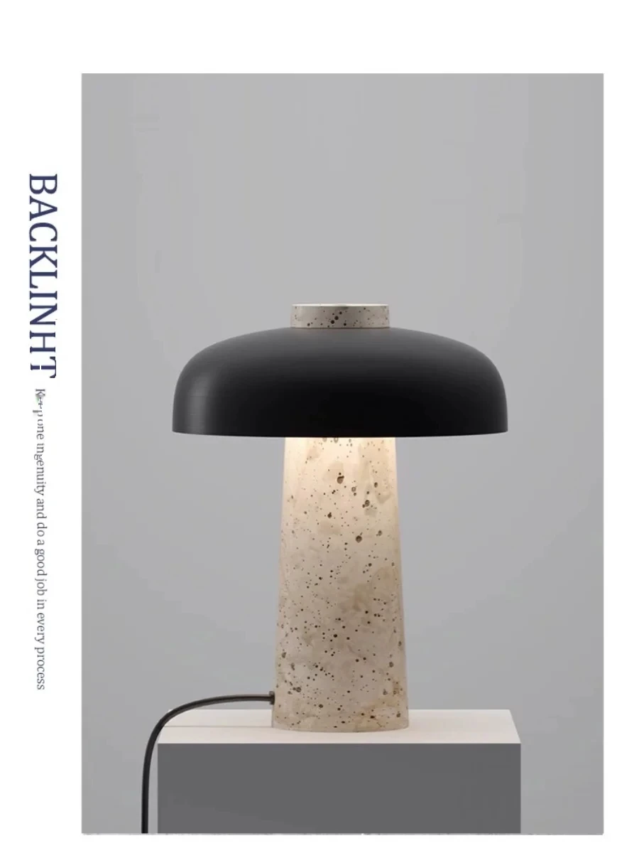 Nordic Denmark Yellow Travertine Mushroom Table LampBedroom Study Wabi-Sabi Style Designer, Retro Creative bedside lamp