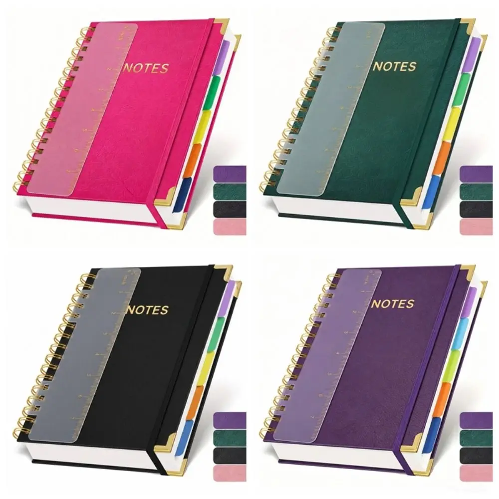 A5 Hardcover Spiral Notebook Removable Dividers 300 Pages Journal Notebook with Tabs Leather Cover Notebook College Ruled