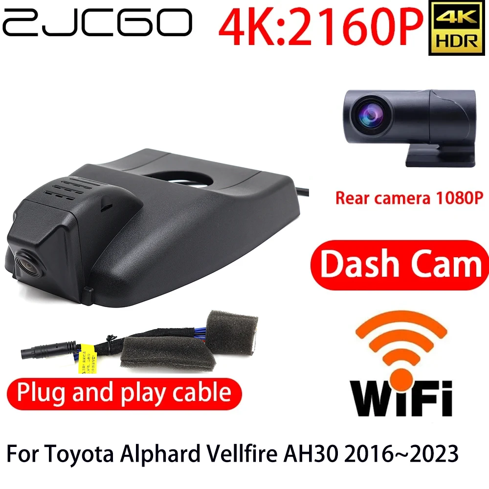 ZJCGO 4K DVR Dash Cam Wifi Front Rear Camera 24h Monitor For Toyota Alphard Vellfire AH30 2016~2023