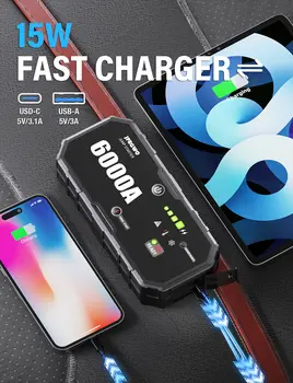 汽車6000A便攜式12V緊急啟動電源,12V汽車電池充電器,增壓器,適用於皮卡、SUV、卡車等緊急啟動設備 10 最佳銷售 汽車電瓶啟動器 - №7
