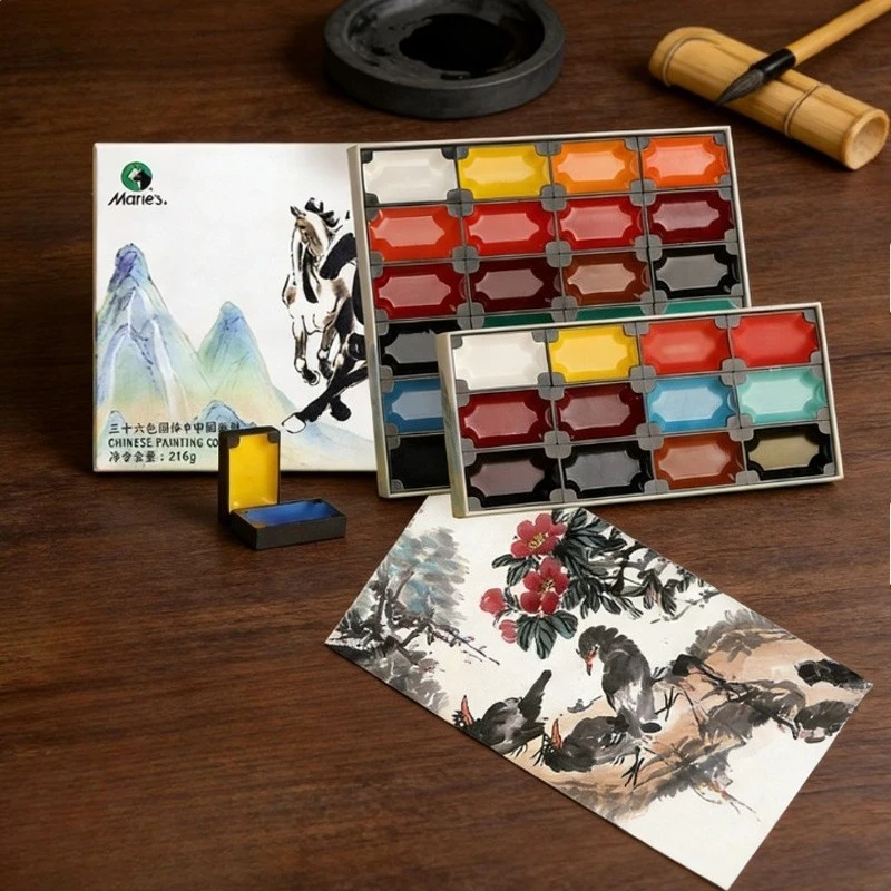 12/24/36color Solid Chinese Painting Pigments Good Diffusibility Easily Soluble Water Graffiti Art Creation Outdoor Sketching