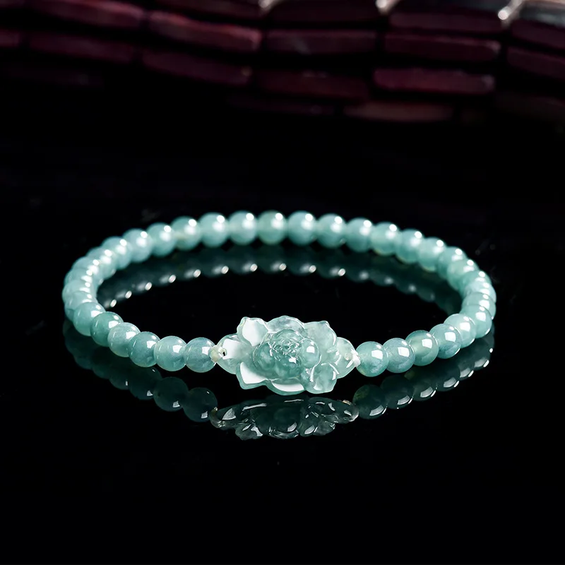 

Myanmar Jadeite Lotus Flower Bracelet Bangle Charm Amulet Vintage Talismans Carved Gemstone Natural Burmese Jade