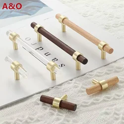 Handles Drawer Cabinet Furniture Kitchen Handles for Cabinet Knob Door Drawer Furniture Kitchen Golden Transparent Crystal Wood