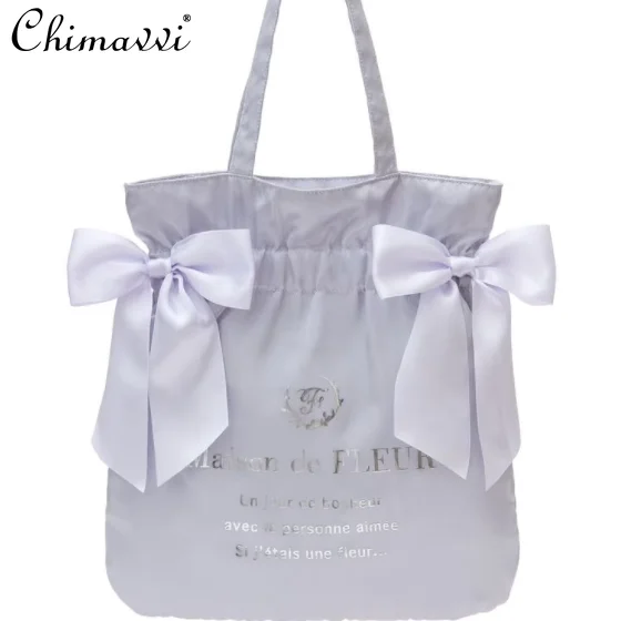 

Japanese Style 2025 New Flash Silver Mermaid Yarn Cute Bow Shoulder Handbag Sweet Girl Lady Versatile Temperament Messenger Bag