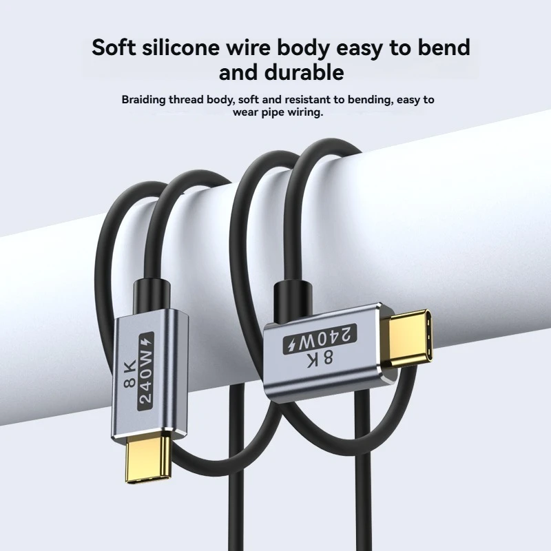 Silikonowy kabel USB4 typu C z pełną funkcjonalnością, kabel danych Thunderbolt 4, ultracienki, miękki kabel ładujący, dwustronny kabel C-to-C do szybkiego ładowania 40 Gbps — zdjęcie produktu 2