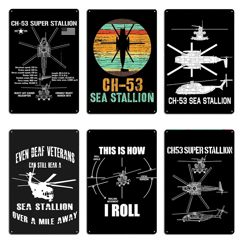 CH-53 Super Stallion Attack Helicopter Specs Military CH53 Gear Metal Plaque Custom Garage Club Wall Pub Tin Sign Poster