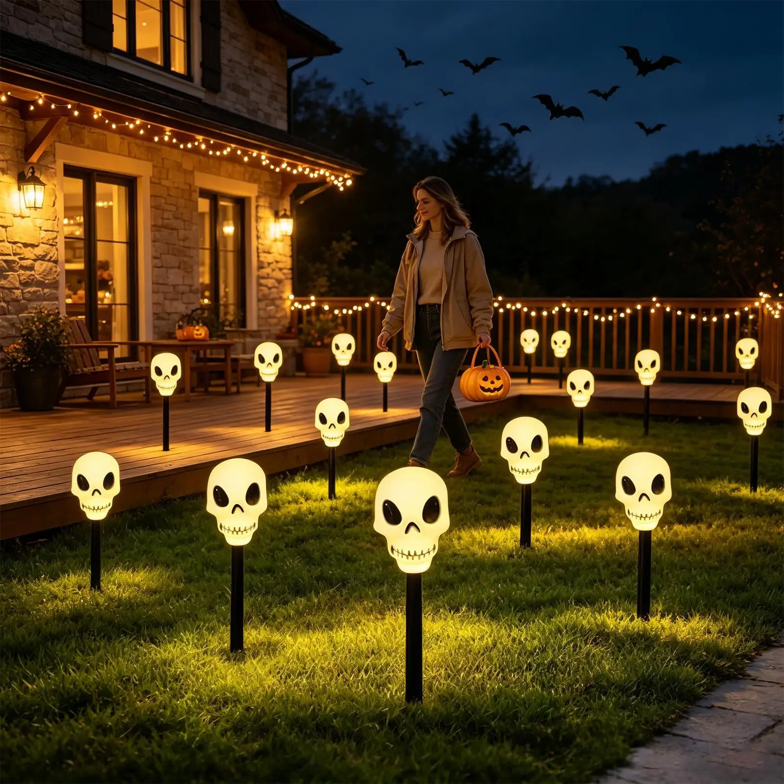Outdoor Solar Halloween Decorations 5 Pieces Waterproof Scary Ground Inserts Solar Skeleton Light For Lawn Balcony Outside