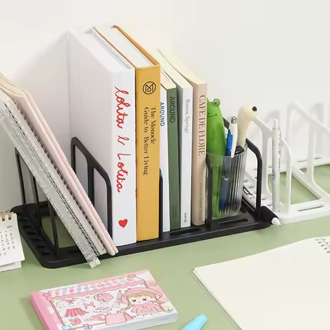 4 Grid Bookends Stand Bookshelf Desktop Decor Storage Rack Bookend Book Holder School Stationery Office Desktop File Organizer