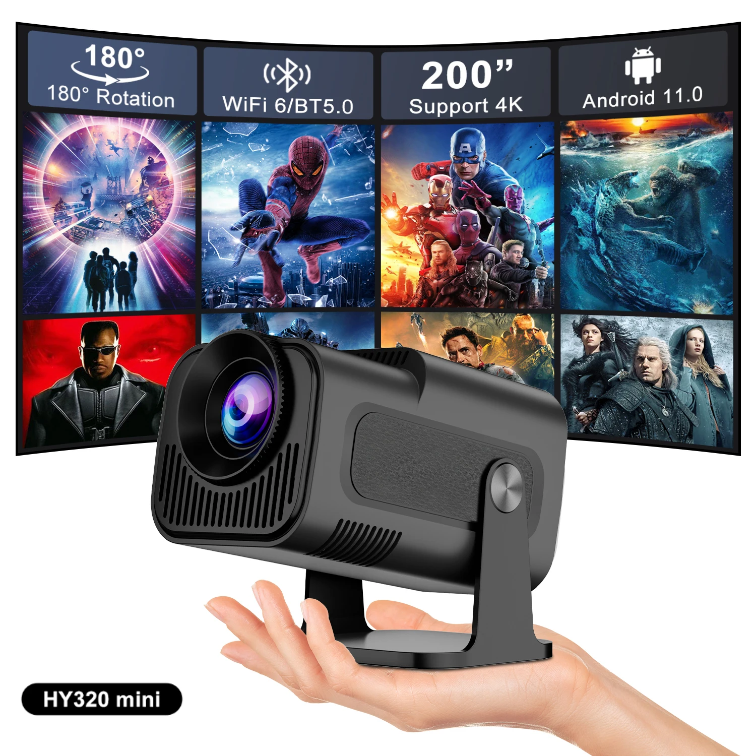 

Salange HY320 MINI Android 11.0 Проектор Светодиодный проектор Домашний кинотеатр 300ANSI 720P WIFI Smart TV HD Поддержка 1080P 4K Домашний кино
