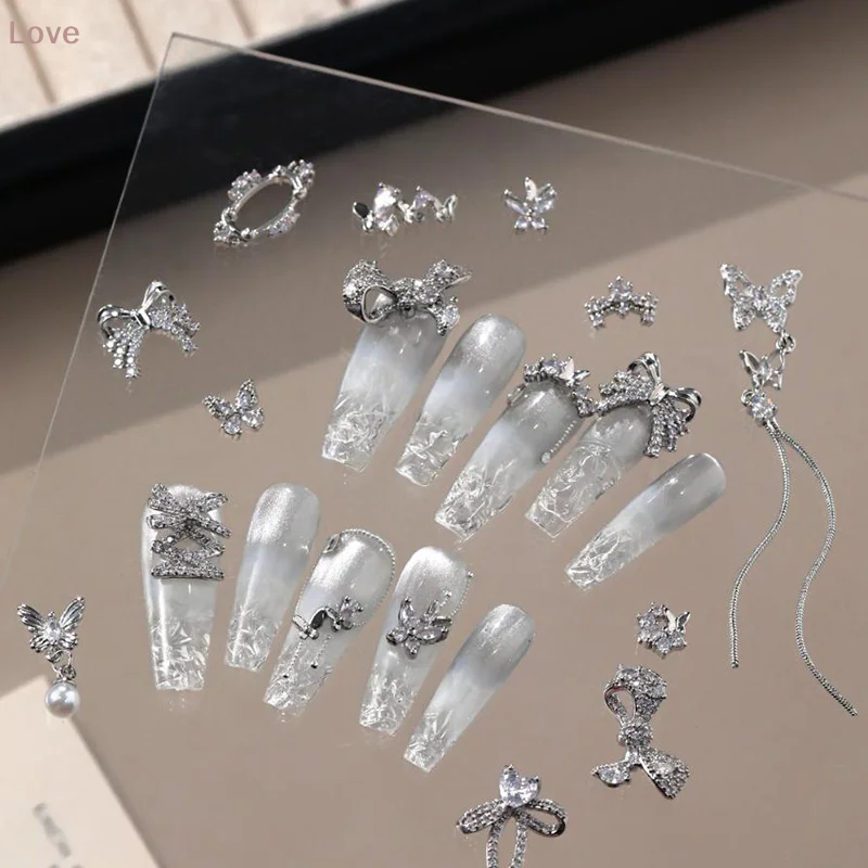 [L&P] Nieuwe vlinder zirkoon strass nagelaccessoires sprankelende volledige vlinderdas ketting Franse nageldecor