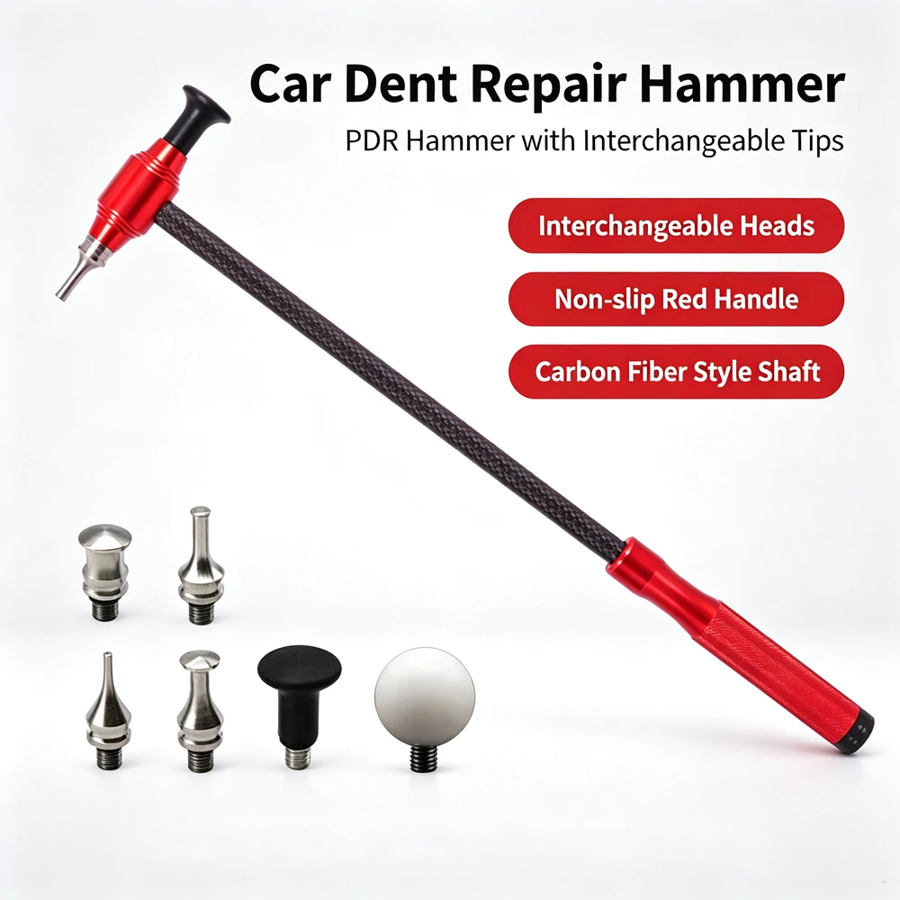 PDR Carbon Fiber Dent Hammer 41.5cm Auto Dent Leveling Hammer With 6 Interchangeable Tips For Car Paintless Dent Repair 2 PDR Carbon Fiber Dent Hammer 41.5cm Auto Dent Leveling Hammer With 6 Interchangeable Tips For Car Paintless Dent Repair 2