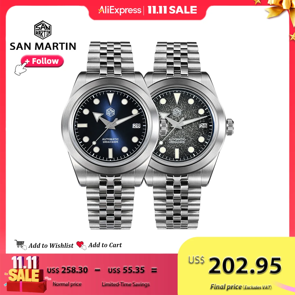 サン マーティン 39mm メンズ機械式時計 エナメル文字盤 NH35 自動巻きムーブメント サファイア防水 10ATM 夜光 SN0053 時計