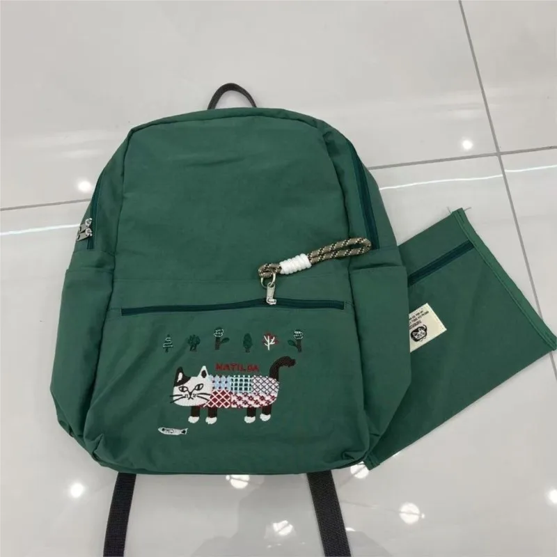 Embroidered Cat Student Backpack Women Japanese Large Capacity Travel Backpack Ladies Lightweight Simple Cute Mochilas Mujer New