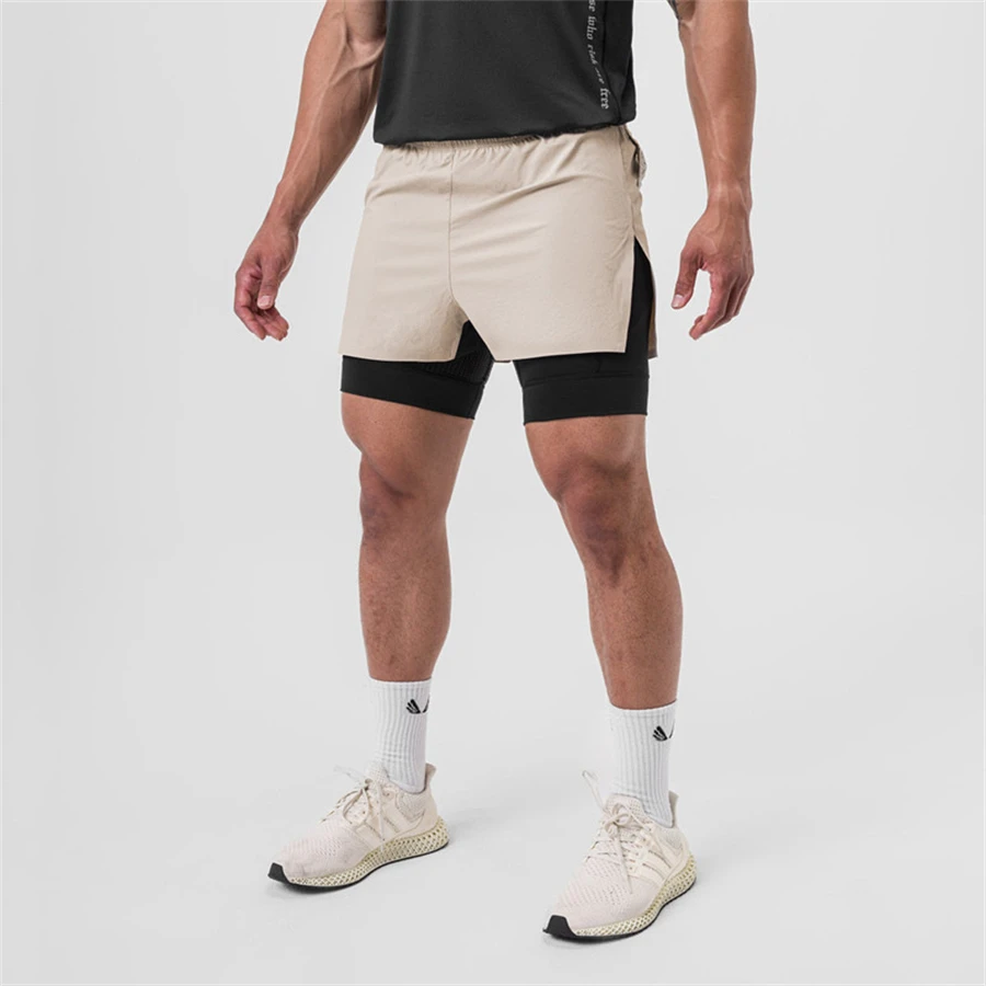 2023 Summer New Men Shorts 2 in 1 sport shorts Gyms Fitness Bodybuilding Workout Quick Dry Beach Shorts Male Running shorts men