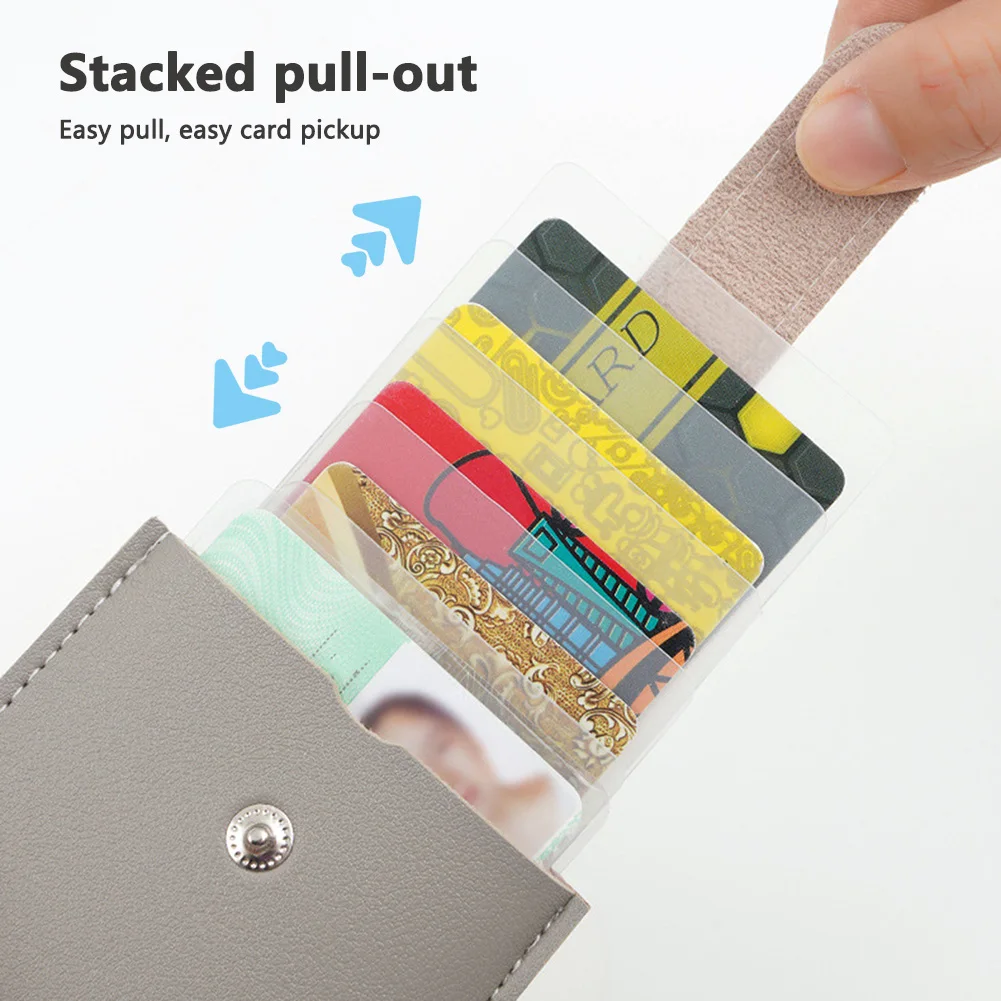 Fashion Solid color Light Thin Pull-out Card Holder Portable Anti Degaussing ID Sleeve PU Leather Card Wallet 2023 New